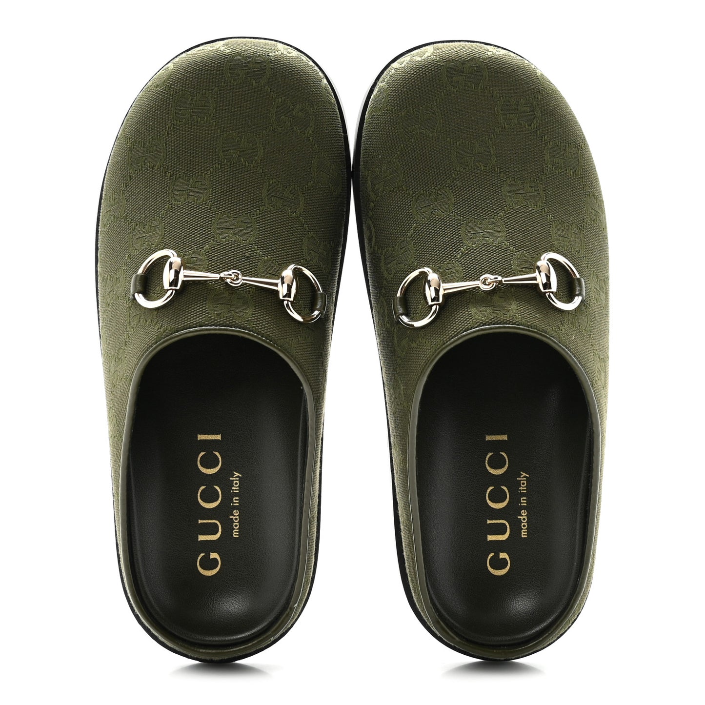 New Canvas Monogram GG Granada Kid Womens Horsebit Mules 36.5 Green