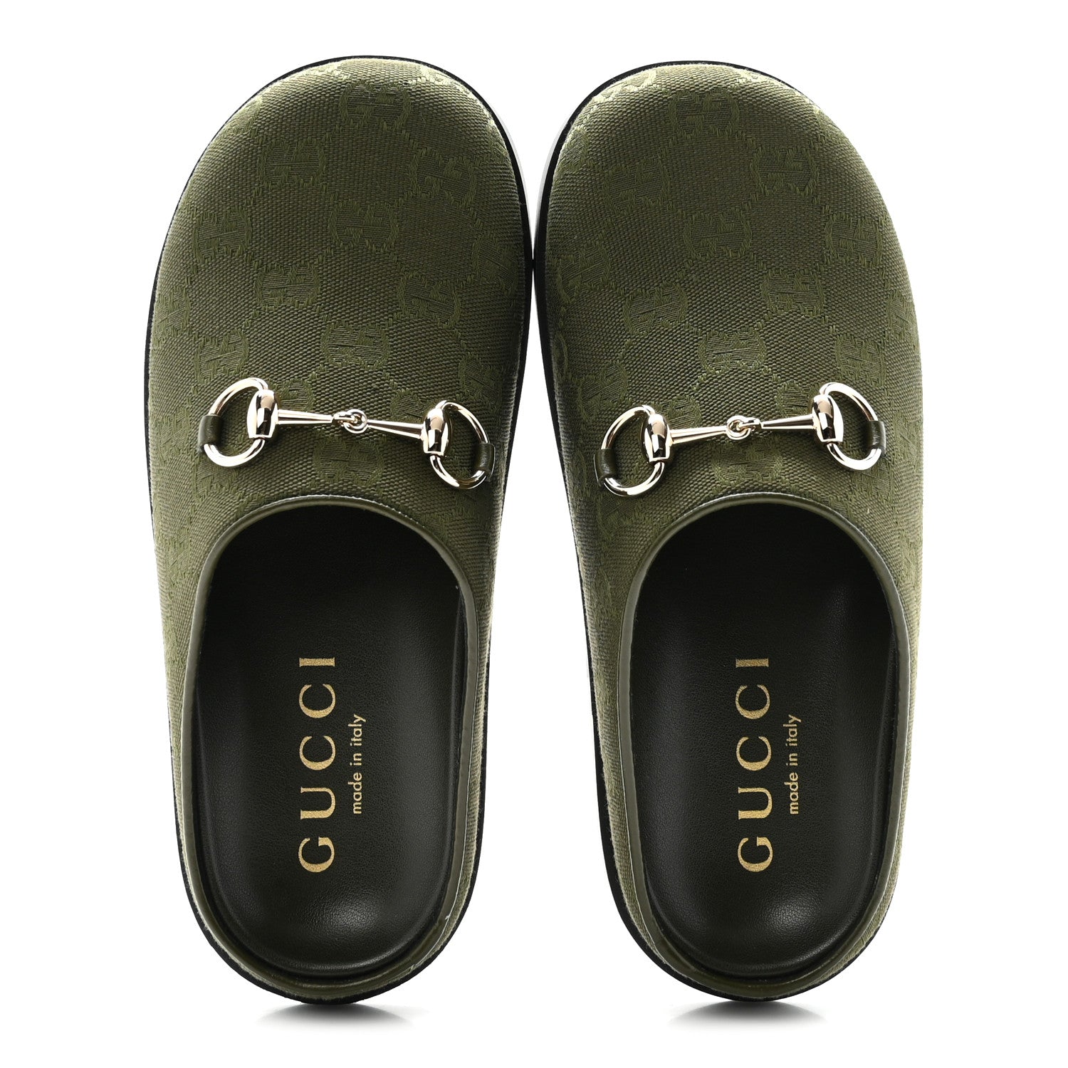 Gucci New Canvas Monogram GG Granada Kid Womens Horsebit Mules 36.5 Green 2 of 10