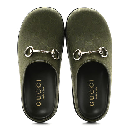 Gucci New Canvas Monogram GG Granada Kid Womens Horsebit Mules 36.5 Green 2 of 10