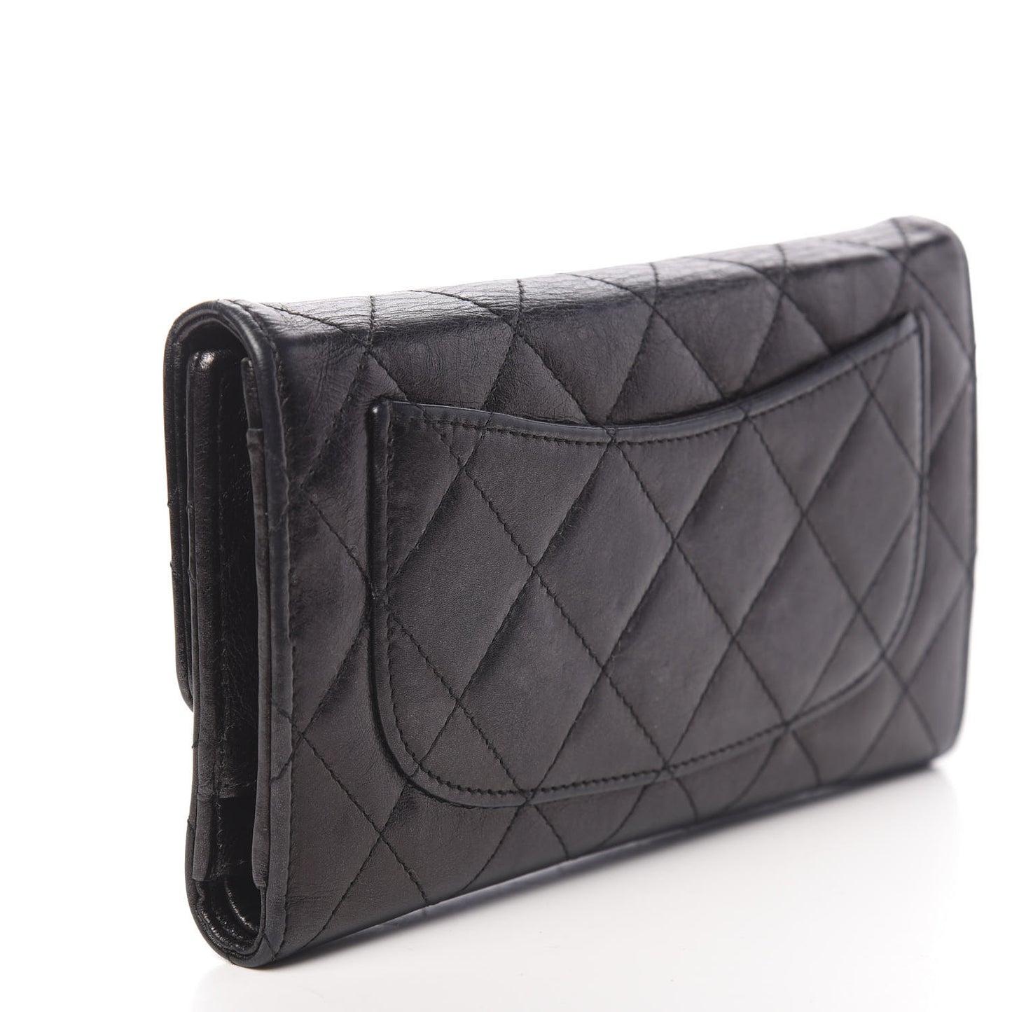 Glazed Calfskin Quilted Reissue Long Flap Wallet Black