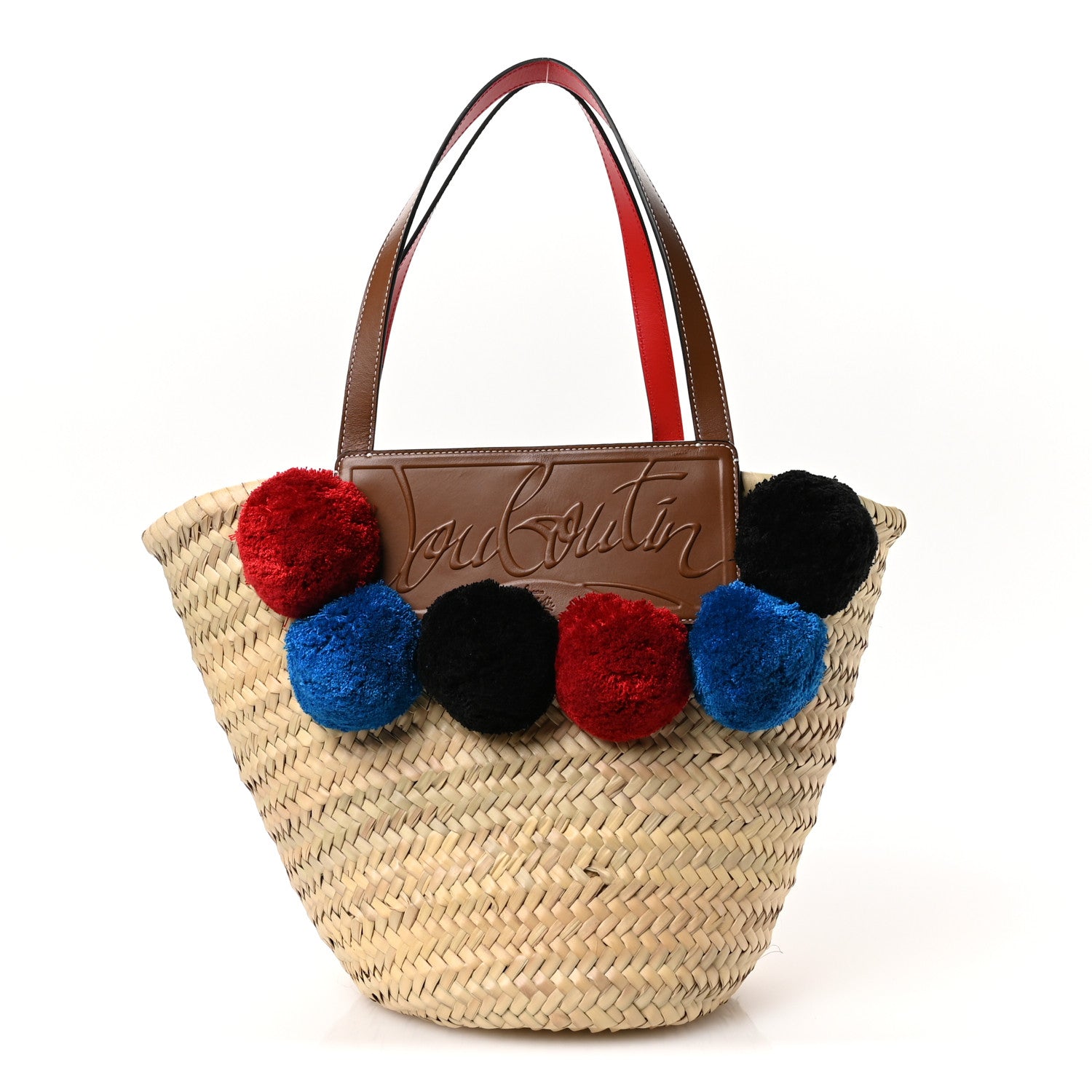 Christian Louboutin Woven Straw Pompom Loubishore Tote Naturel Multicolor Biscotto 1 of 11