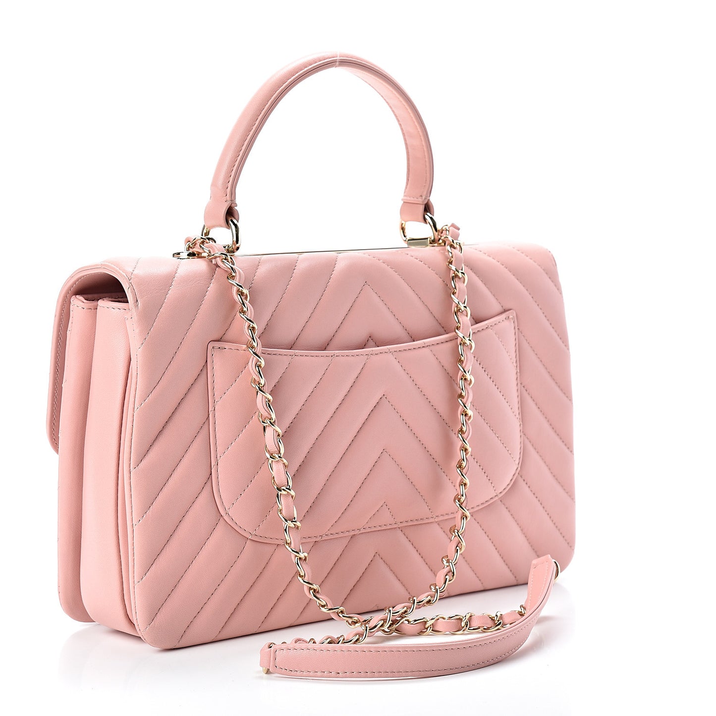 Lambskin Chevron Quilted Medium Trendy CC Dual Handle Flap Bag Pink