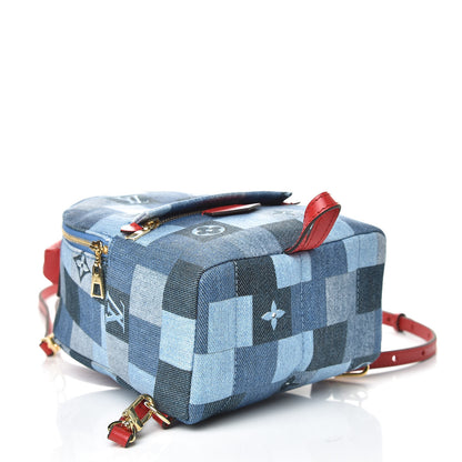 Louis Vuitton Denim Damier Monogram Patchwork Palm Springs Backpack Mini Blue Rouge 4 of 9
