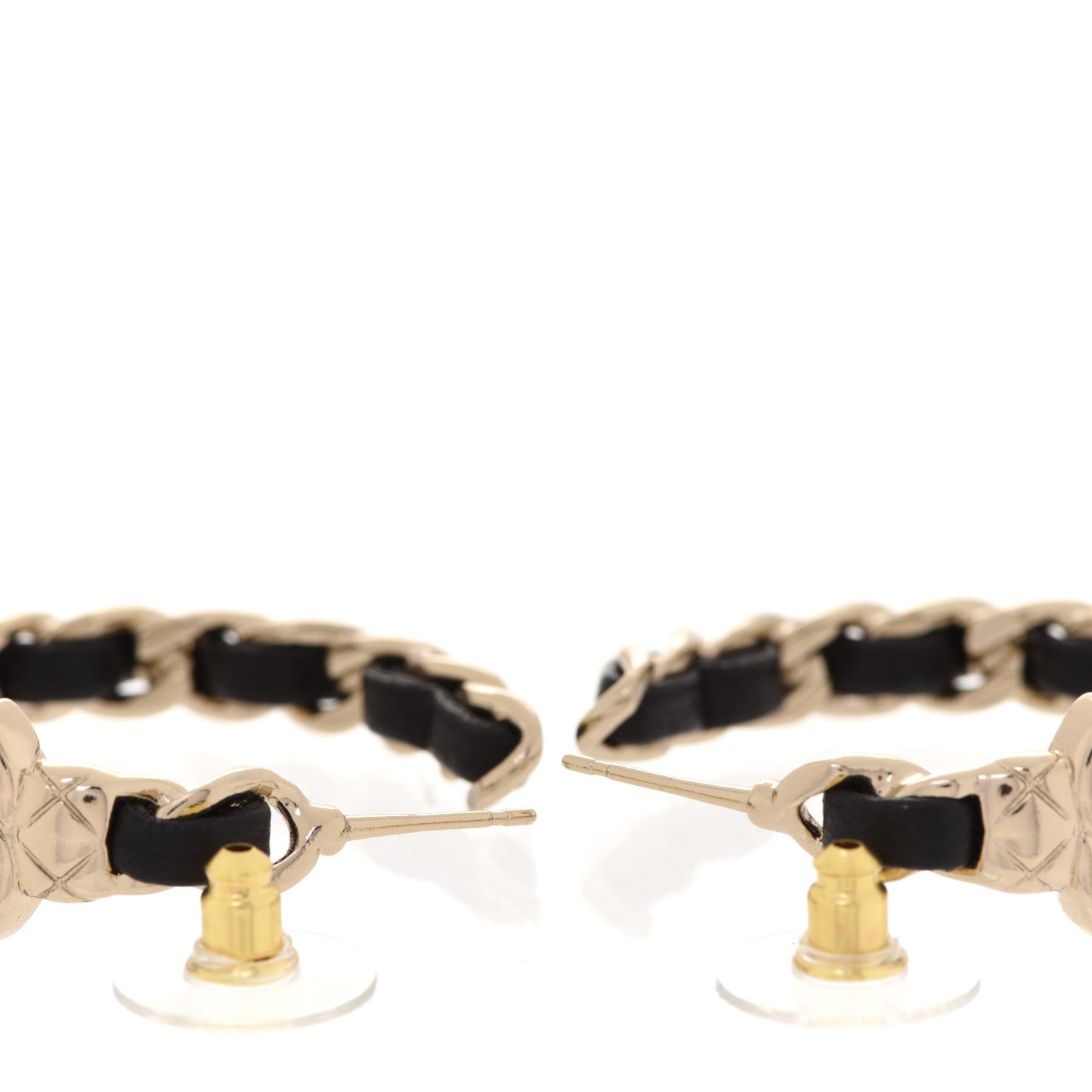 Lambskin CC Turnlock Chain Hoop Earrings Gold Black