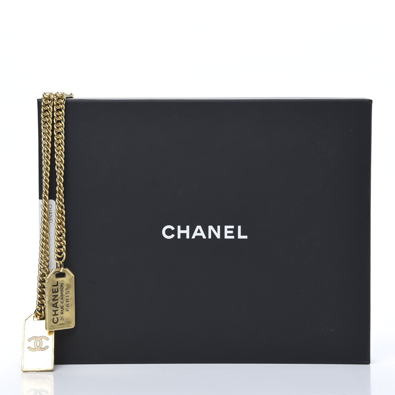 Chanel Metal ID Dog Tag Charm Necklace Gold 4 of 5