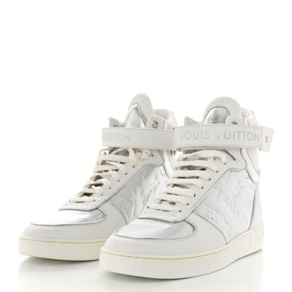 Louis Vuitton Metallic Calfskin Embossed Monogram Boombox Sneakers 37.5 White Silver 3 of 9