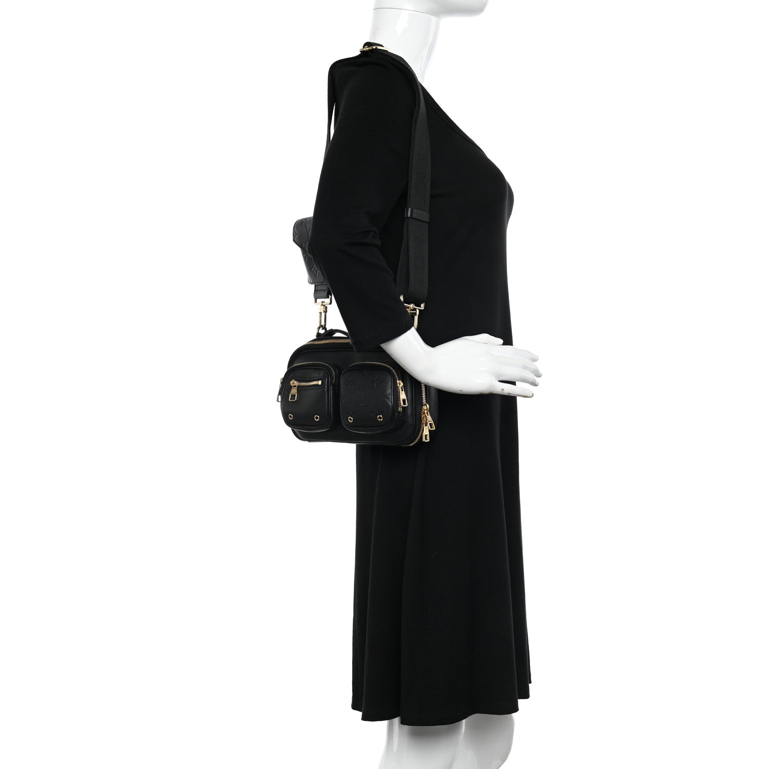 Louis Vuitton Calfskin Monogram Embossed Utility Crossbody Black 2 of 9