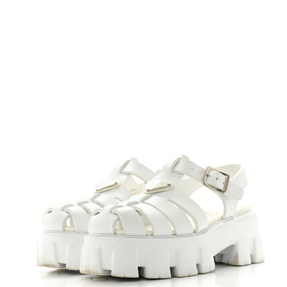 Prada Foam Rubber Metal Triangle Logo Monolith 55mm Cage Sandals White 4 of 9