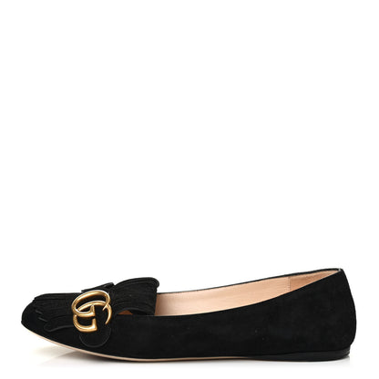 Gucci Kid Scamosciato GG Marmont Fringe Flats 38.5 Black 1 of 7
