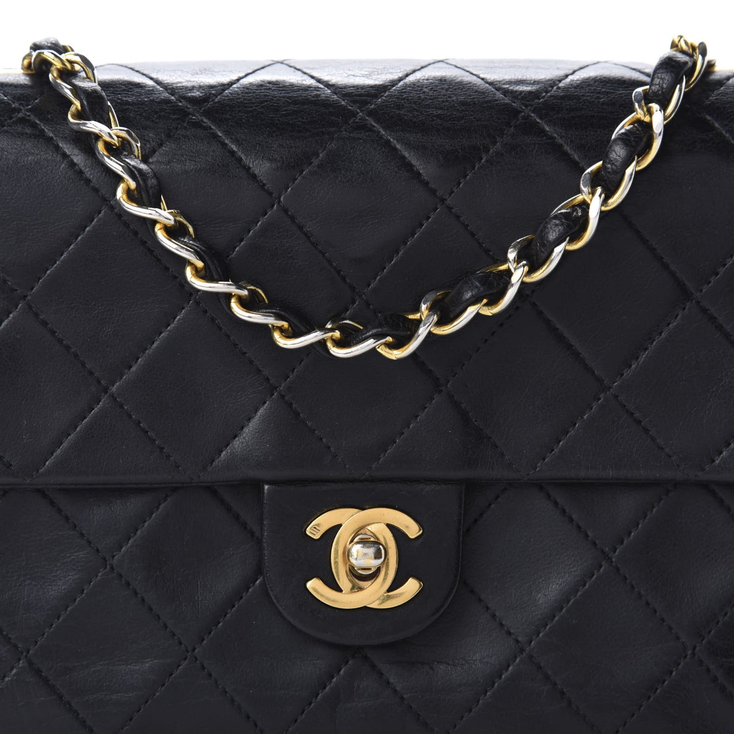 Lambskin Quilted Mini Square Flap Black
