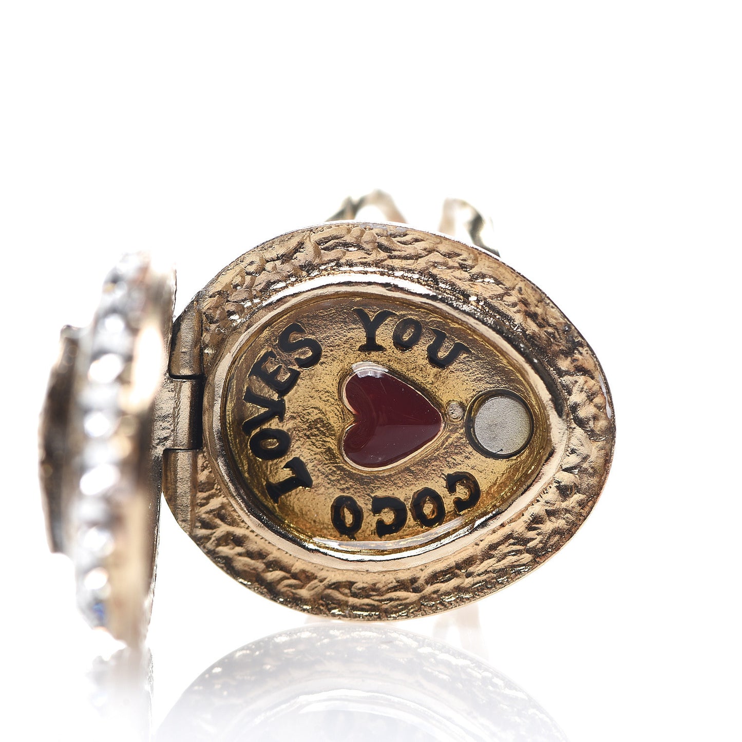 Crystal CC Coco Loves You Locket Ring 6.25 Gold