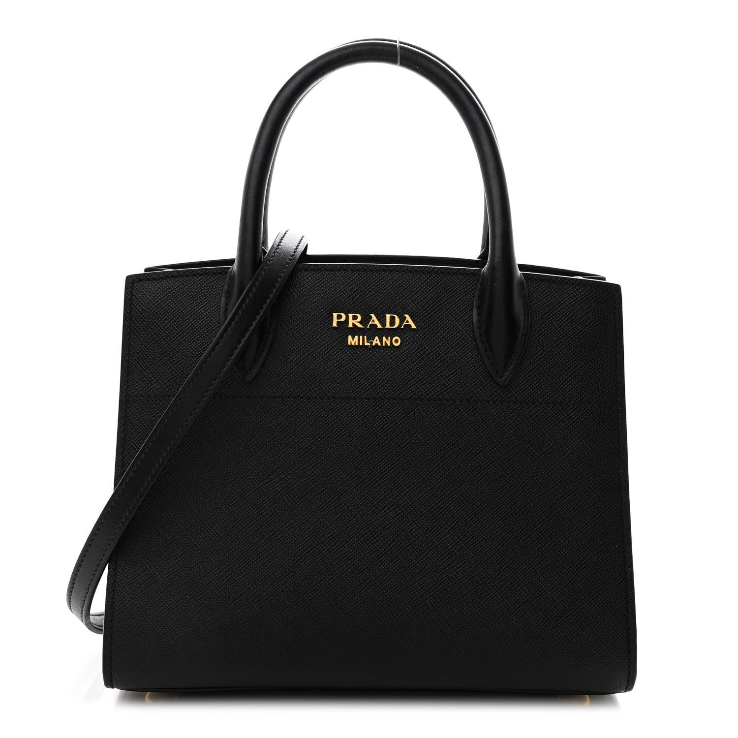 Prada Saffiano City Calfskin Mini Bibliothèque Top Handle Black White 1 of 13