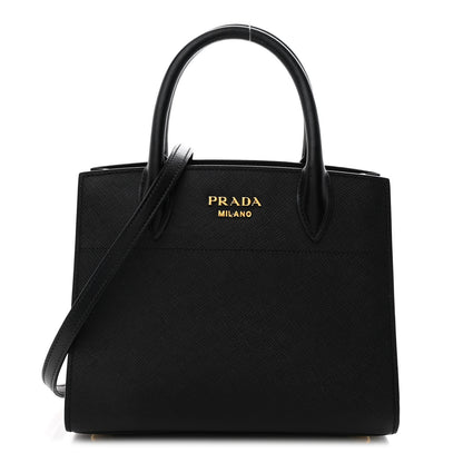 Prada Saffiano City Calfskin Mini Bibliothèque Top Handle Black White 1 of 13