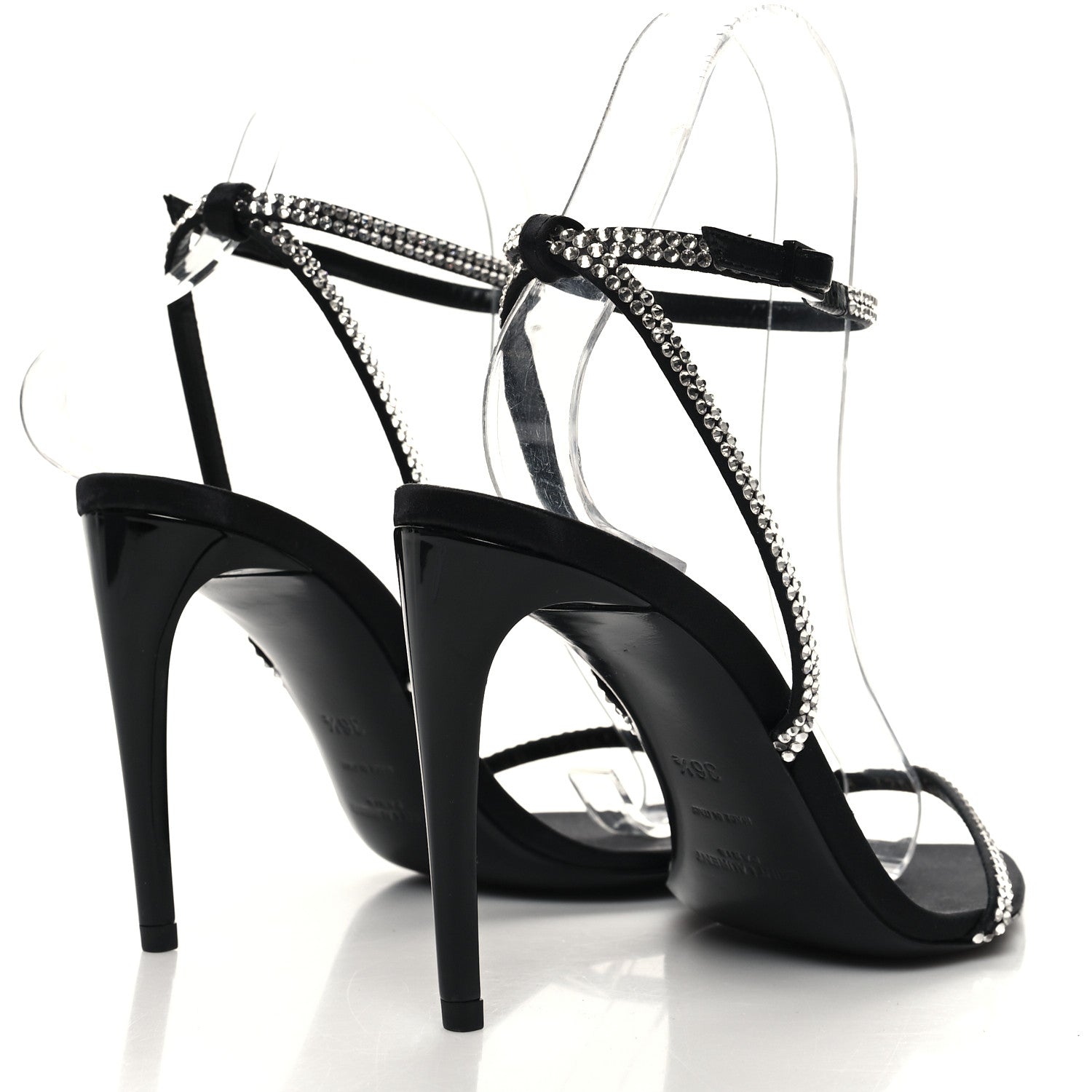 Saint Laurent Satin Crystal Georgia 90 Sandals 36.5 Black 4 of 7