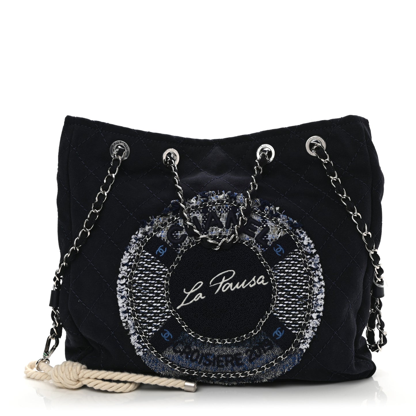 Canvas Quilted La Pausa Large Shopping Tote Navy