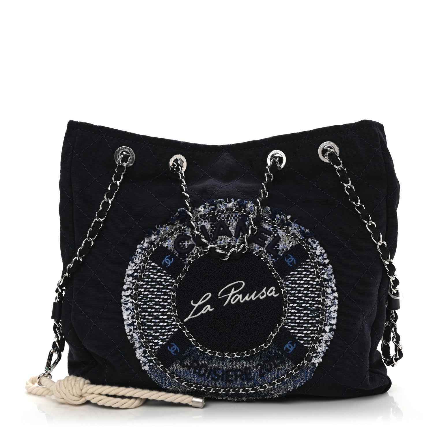 Chanel Canvas Quilted La Pausa Large Shopping Tote Navy 3 of 12