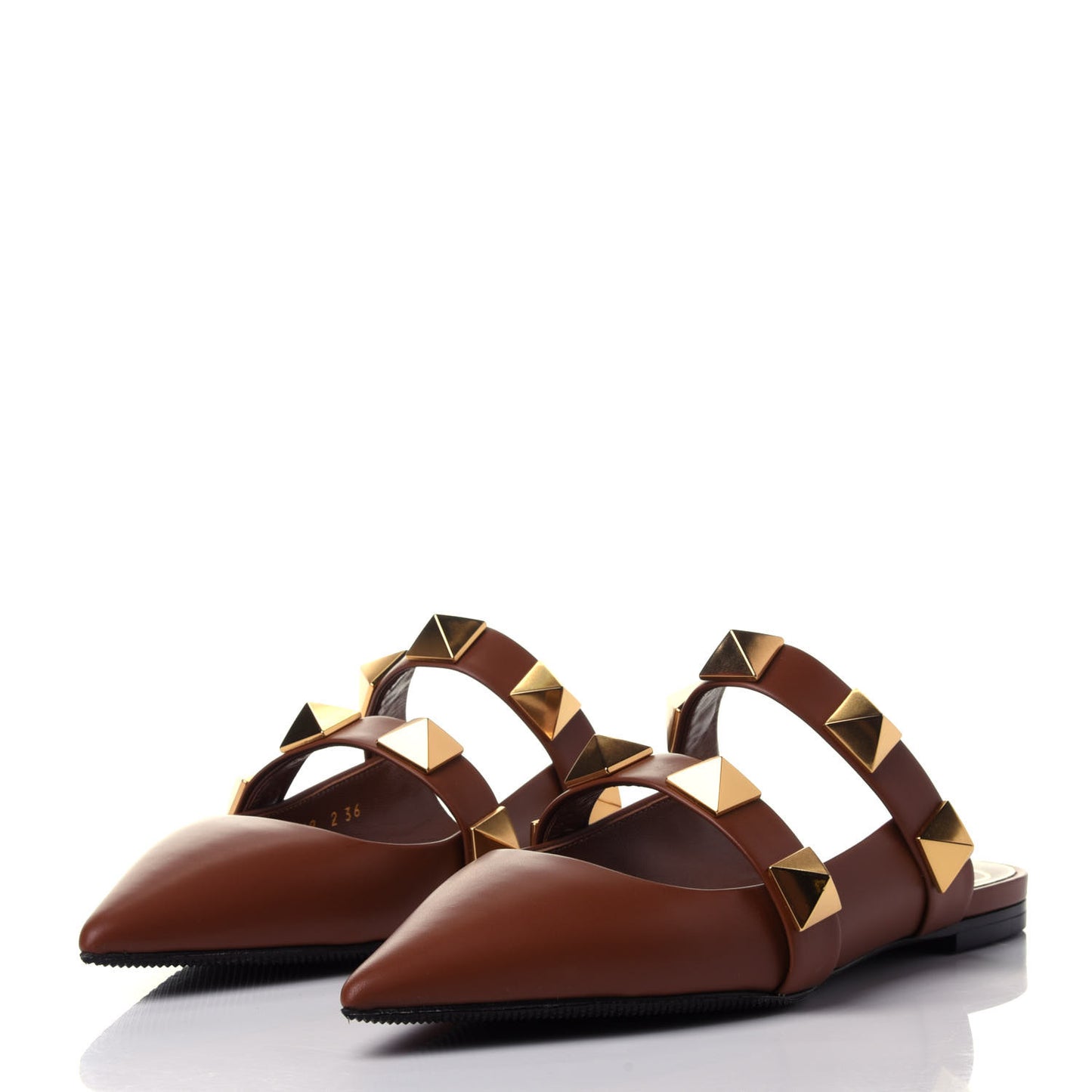 Calfskin Roman Stud Flat Mules 36 Selleria