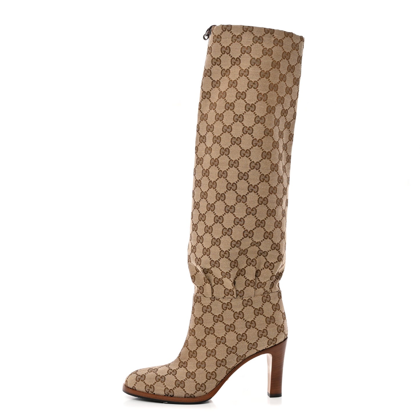 Monogram Malaga Kid Lisa Mid Heel Boots 38.5 Beige Ebony