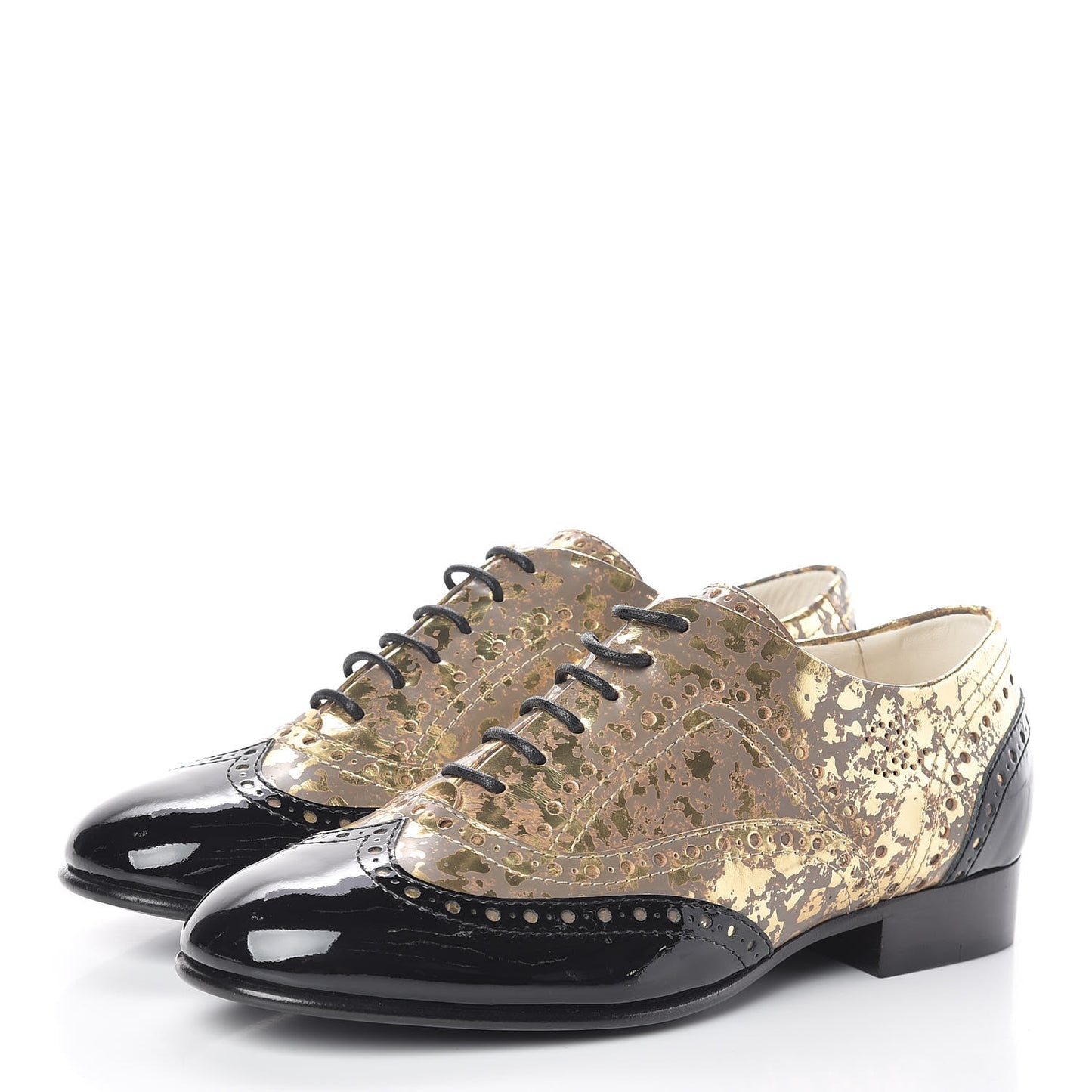 Patent Lace Up Oxfords 36.5 Gold Black
