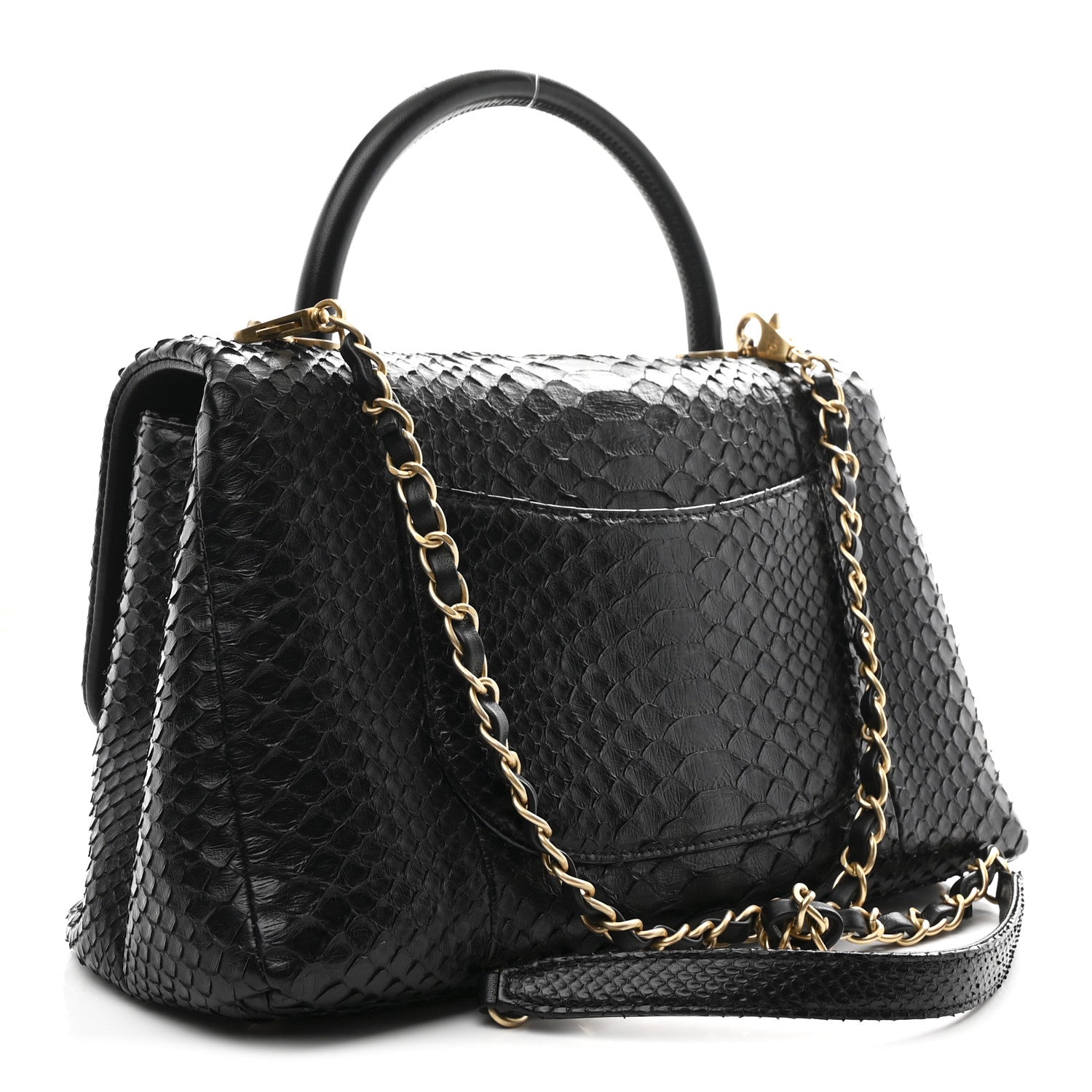 Chanel Snakeskin Small Coco Handle Flap Black 1822443 – FASHIONPHILE