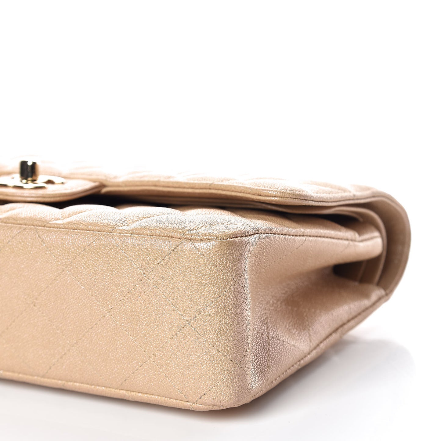 Iridescent Caviar Quilted Medium Double Flap Beige