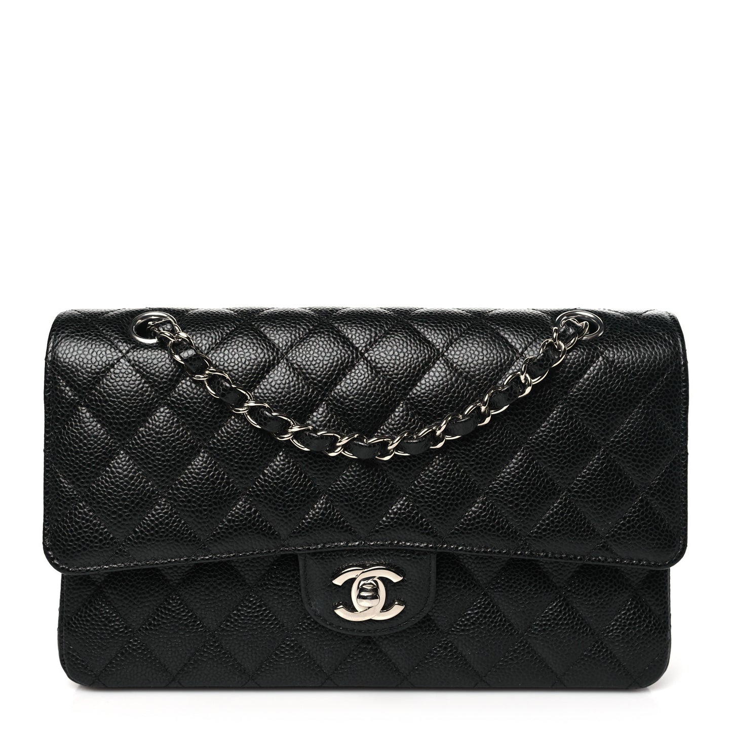 Caviar Quilted Medium Double Flap Black