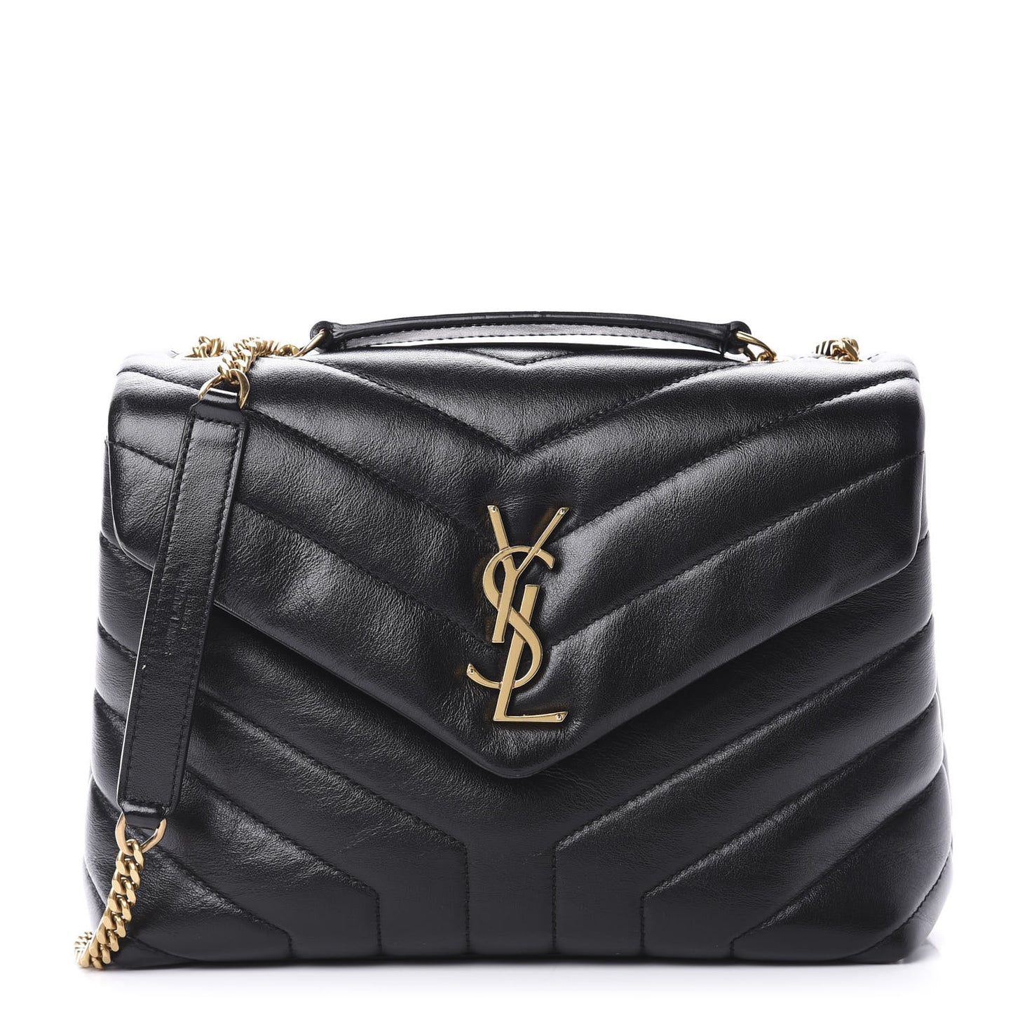 Calfskin Y Quilted Monogram Small Loulou Chain Satchel Black