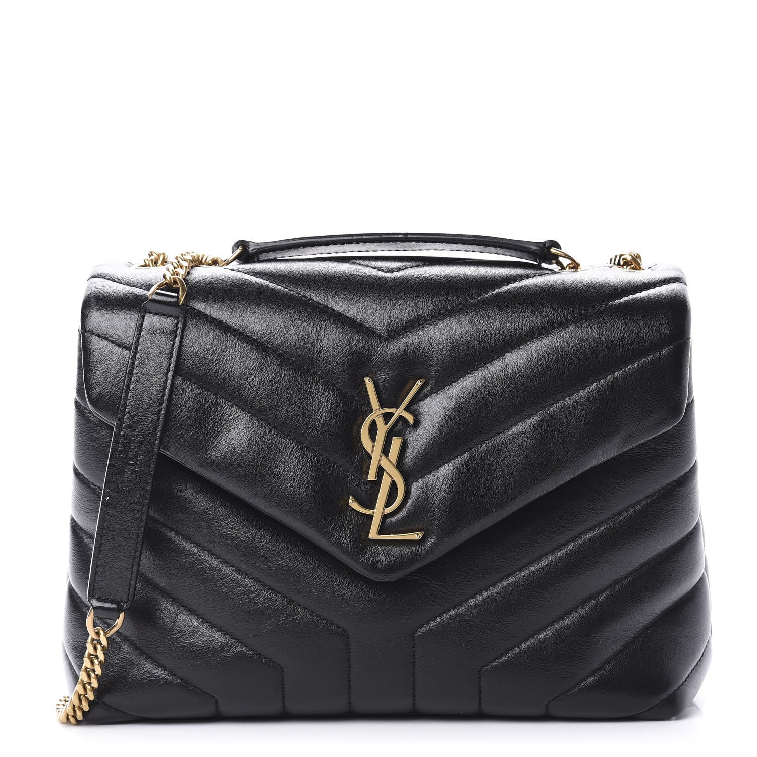 Saint Laurent Calfskin Y Quilted Monogram Small Loulou Chain Satchel Black 1 of 10