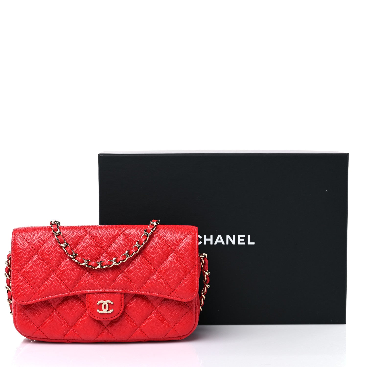 Chanel Caviar Quilted Flap Phone Holder With Chain Red 12 of 12