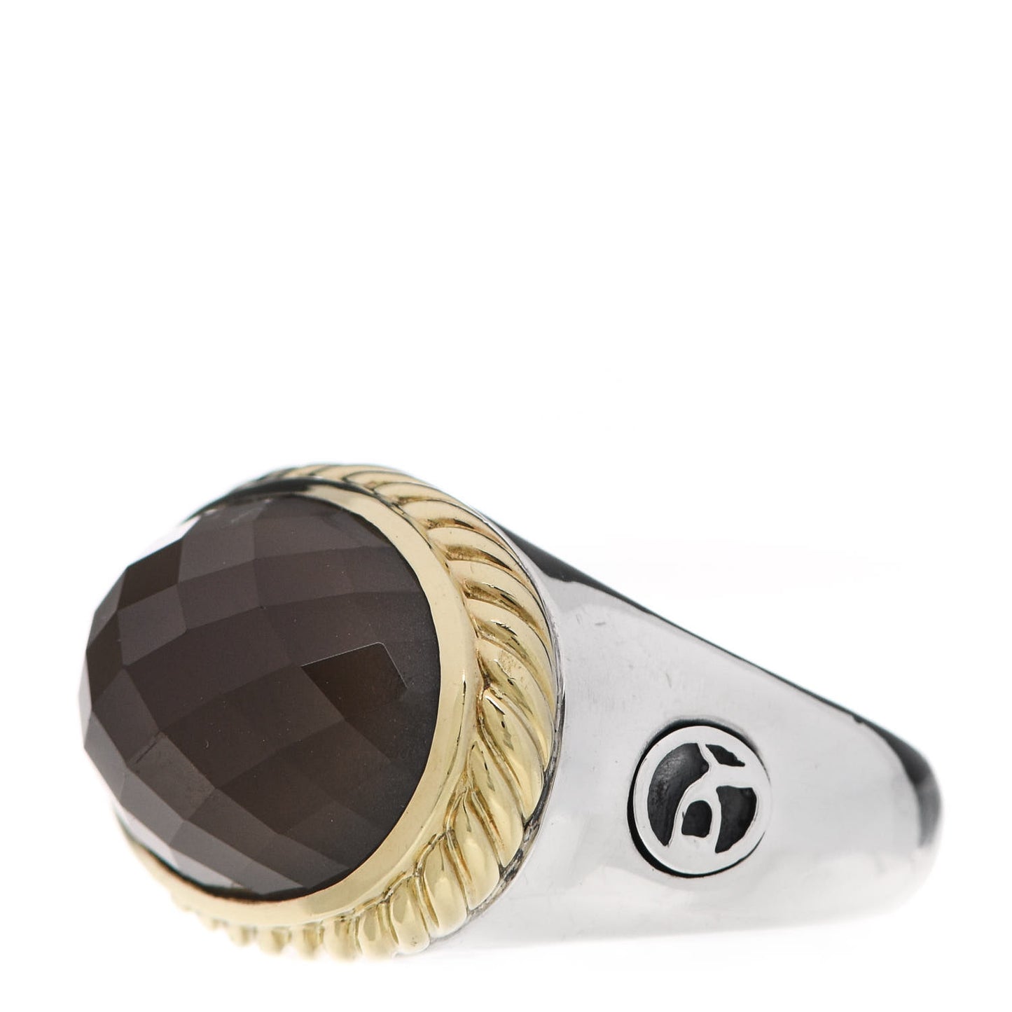 Sterling Silver 18K Yellow Gold Smoky Quartz Cable Ring 54 6.75