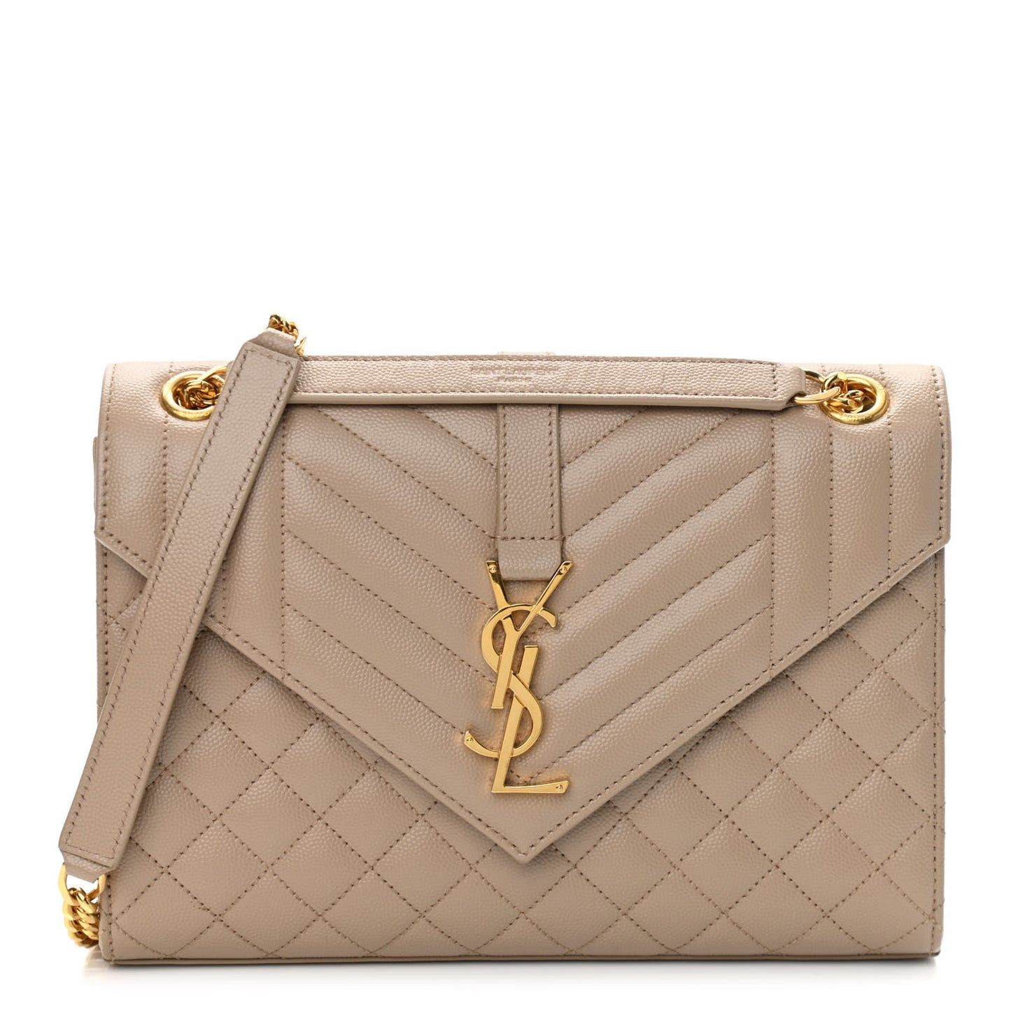 Grain De Poudre Textured Mixed Matelasse Medium Triquilt Monogram Satchel Dark Beige