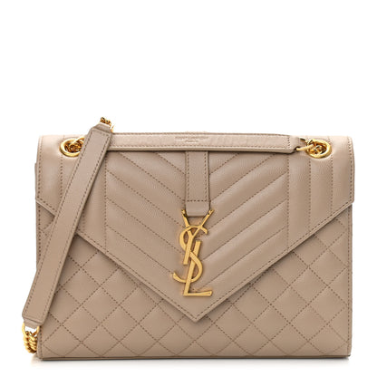 Saint Laurent Grain De Poudre Textured Mixed Matelasse Medium Triquilt Monogram Satchel Dark Beige 1 of 9