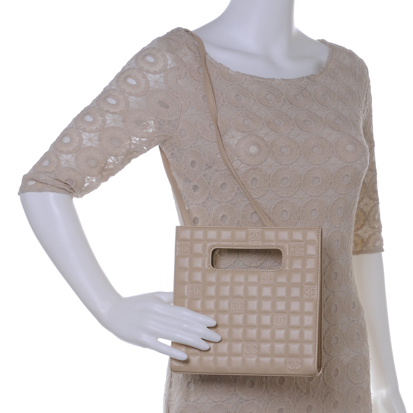 Lambskin Square Quilted CC Handbag Beige
