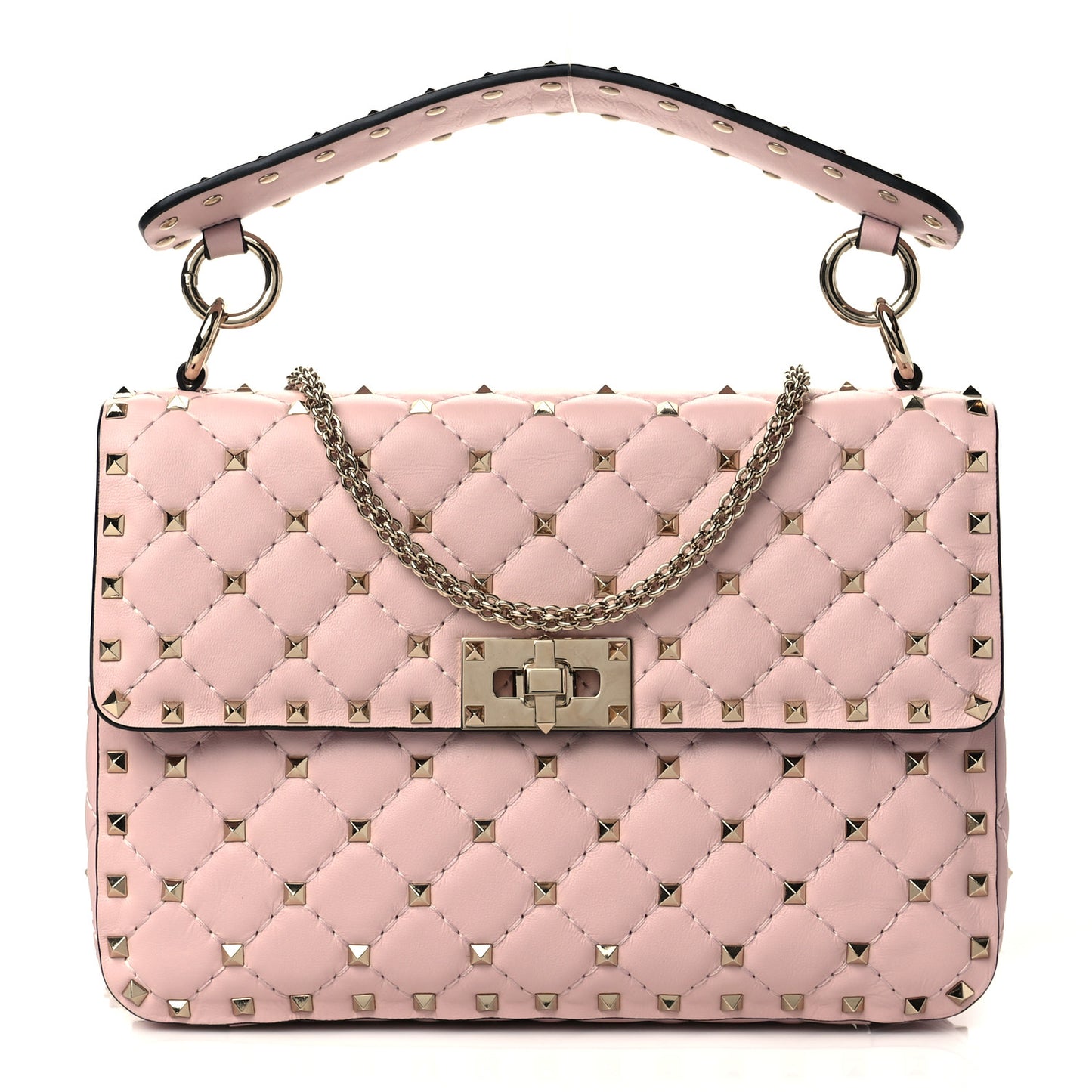 Nappa Medium Rockstud Spike Shoulder Bag Water Rose
