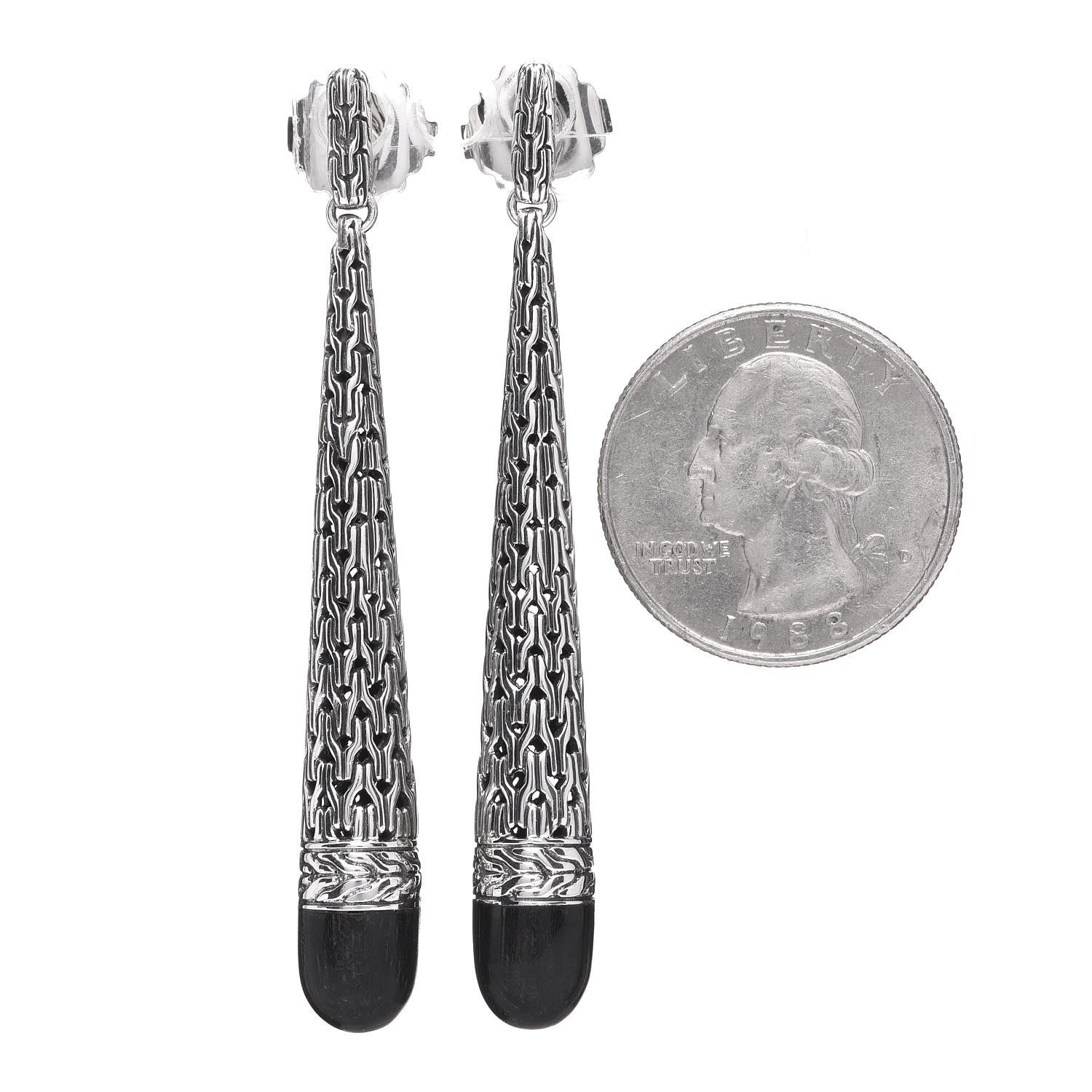 John Hardy Sterling Silver Black Ebony Wood Classic Chain Drop Earrings 2 of 5