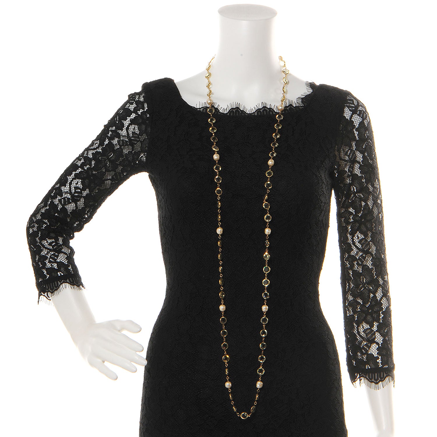 Chanel Crystal Pearl Sautoir Long Necklace Green 2 of 6