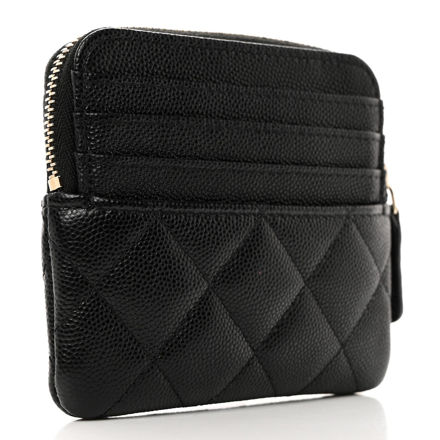 Chanel Caviar Quilted Crystal Zip Card Holder Wallet Black 3 of 8