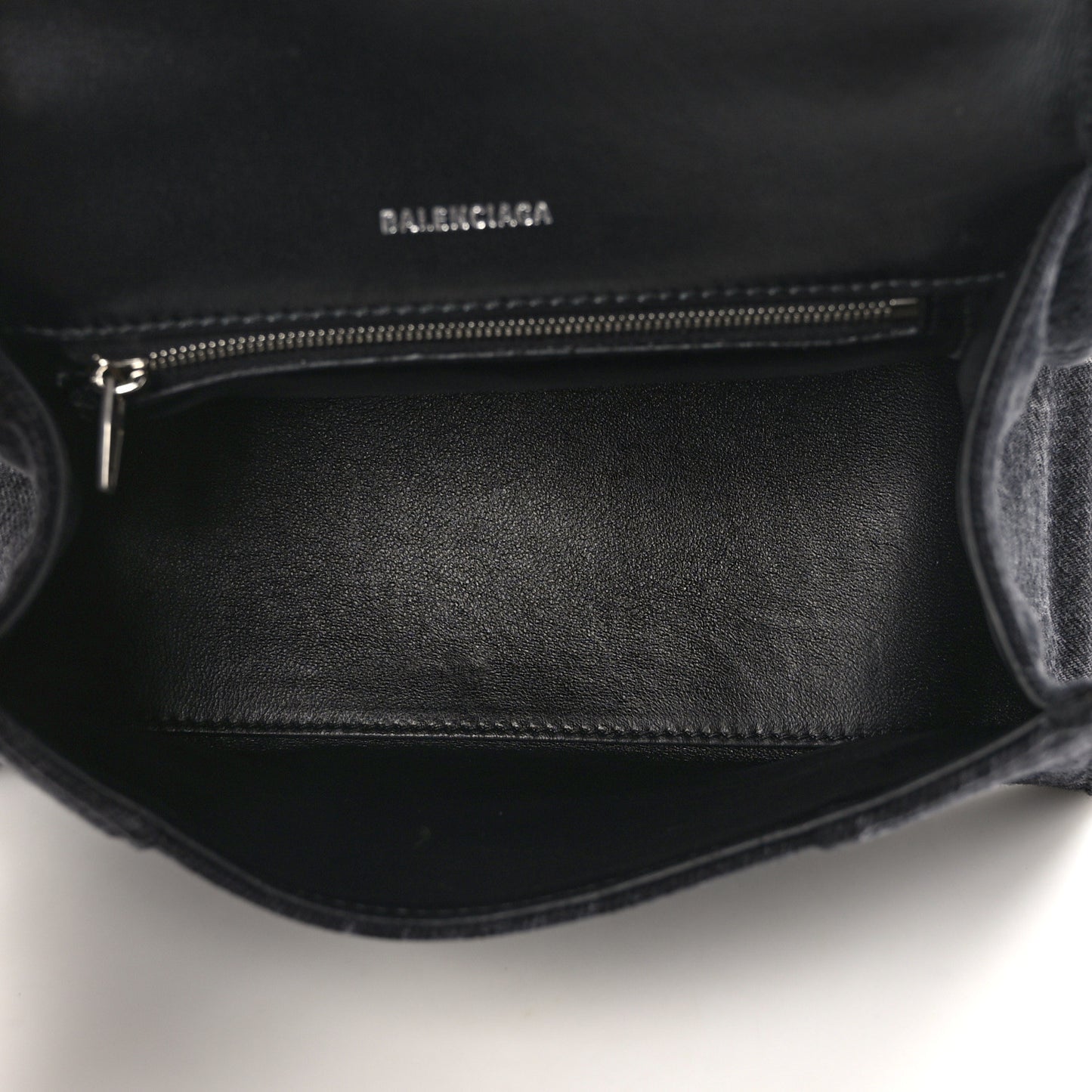 Washed Denim BB Monogram Small Hourglass Top Handle Bag Black