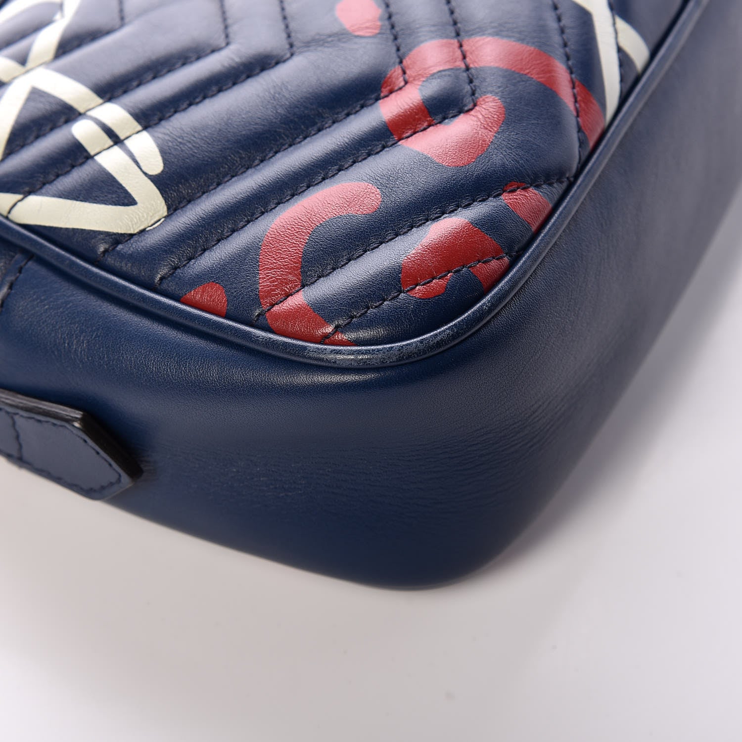 Gucci Calfskin Matelasse GucciGhost Small GG Marmont Chain Shoulder Bag Blue Agata Hibiscus Red 12 of 16