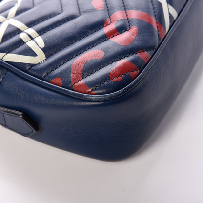 Gucci Calfskin Matelasse GucciGhost Small GG Marmont Chain Shoulder Bag Blue Agata Hibiscus Red 12 of 16