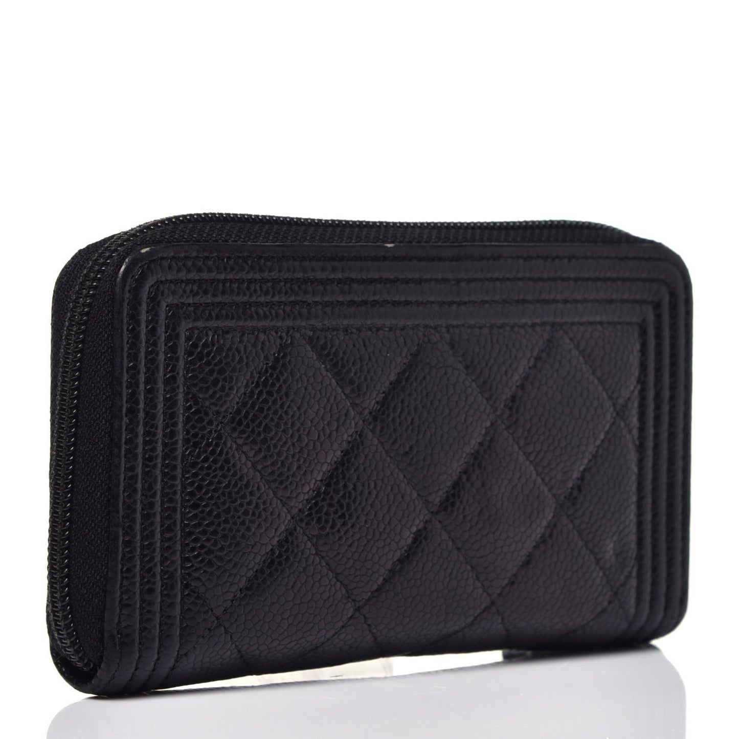 Caviar Quilted Small Boy Zip Around Wallet Black