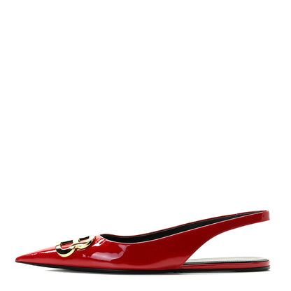 Balenciaga Patent BB Knife Pointy Toe Slingback Flats 39 Rouge Cardinal 1 of 11