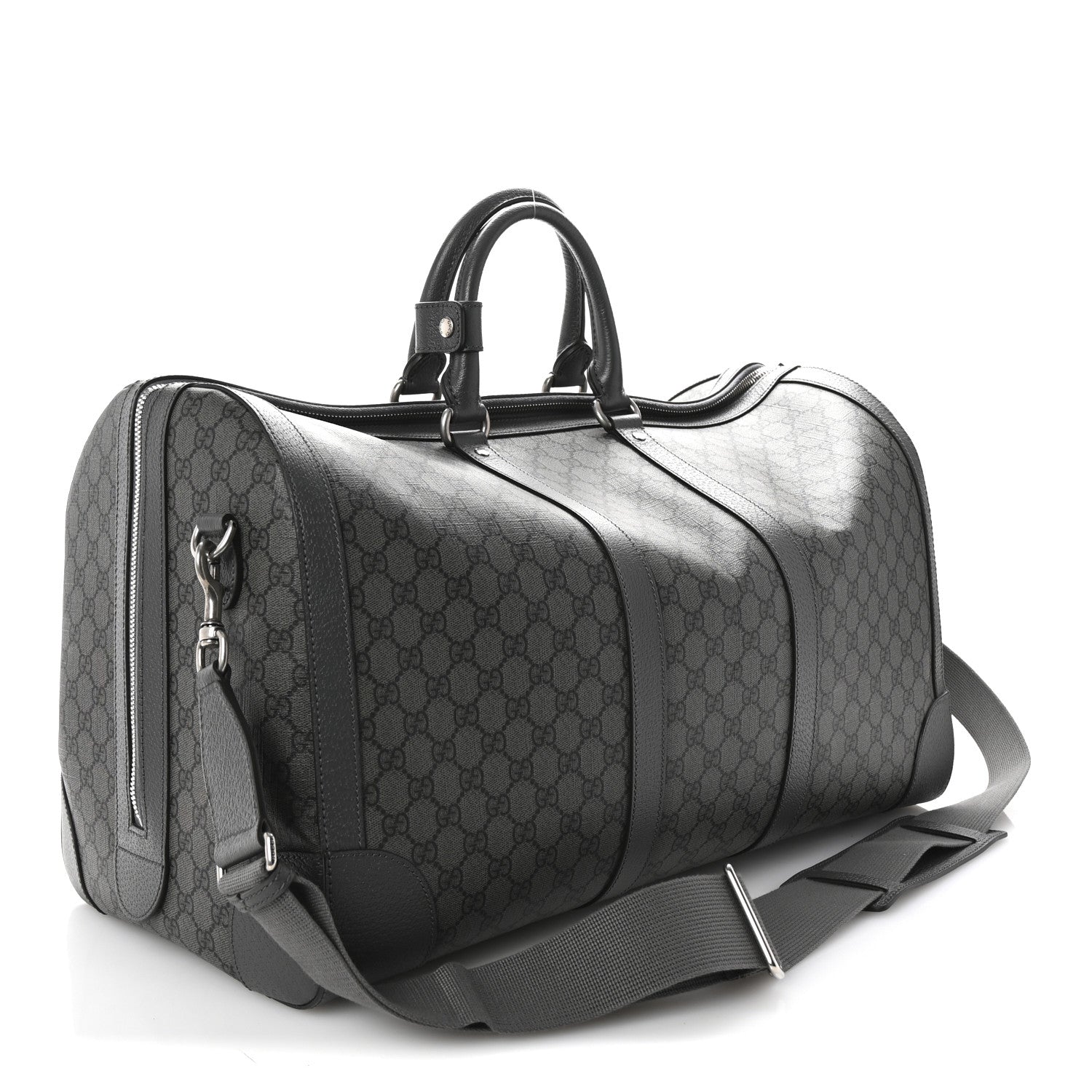Gucci GG Supreme Monogram Textured Dollar Calfskin Large Savoy Duffle Bag Grey Black Graphite Grey 2 of 8