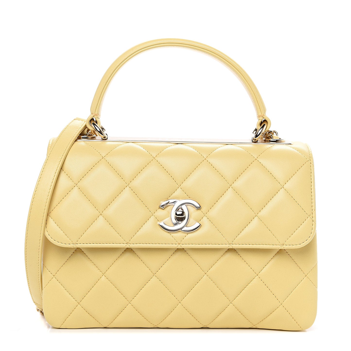 Lambskin Quilted Small Trendy CC Flap Dual Handle Bag Yellow
