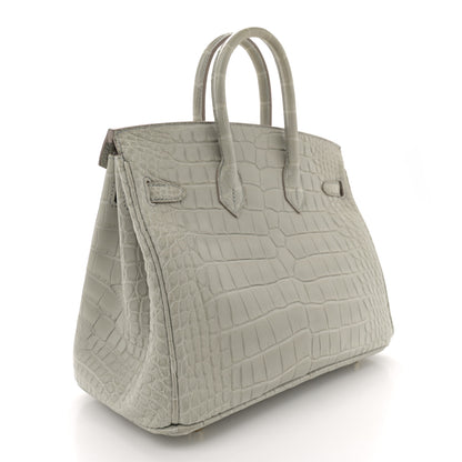Hermes Matte Alligator Horseshoe Birkin 25 Gris Perle 3 of 11