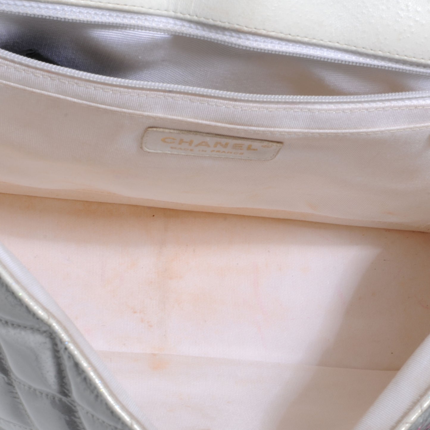 Patent Quilted Evening Star Jumbo Flap White
