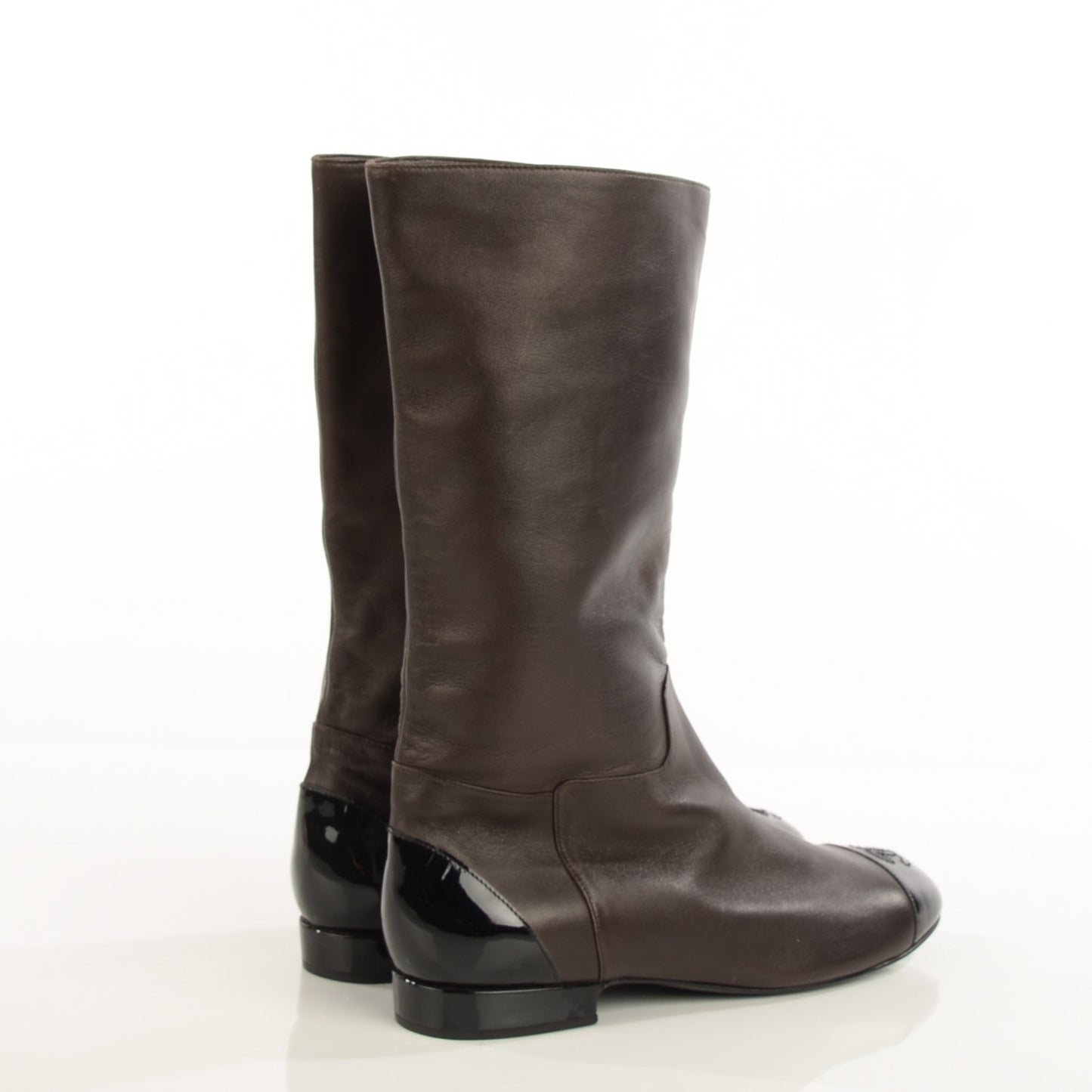 Lambskin Patent Cap Toe CC High Boots 38 Brown