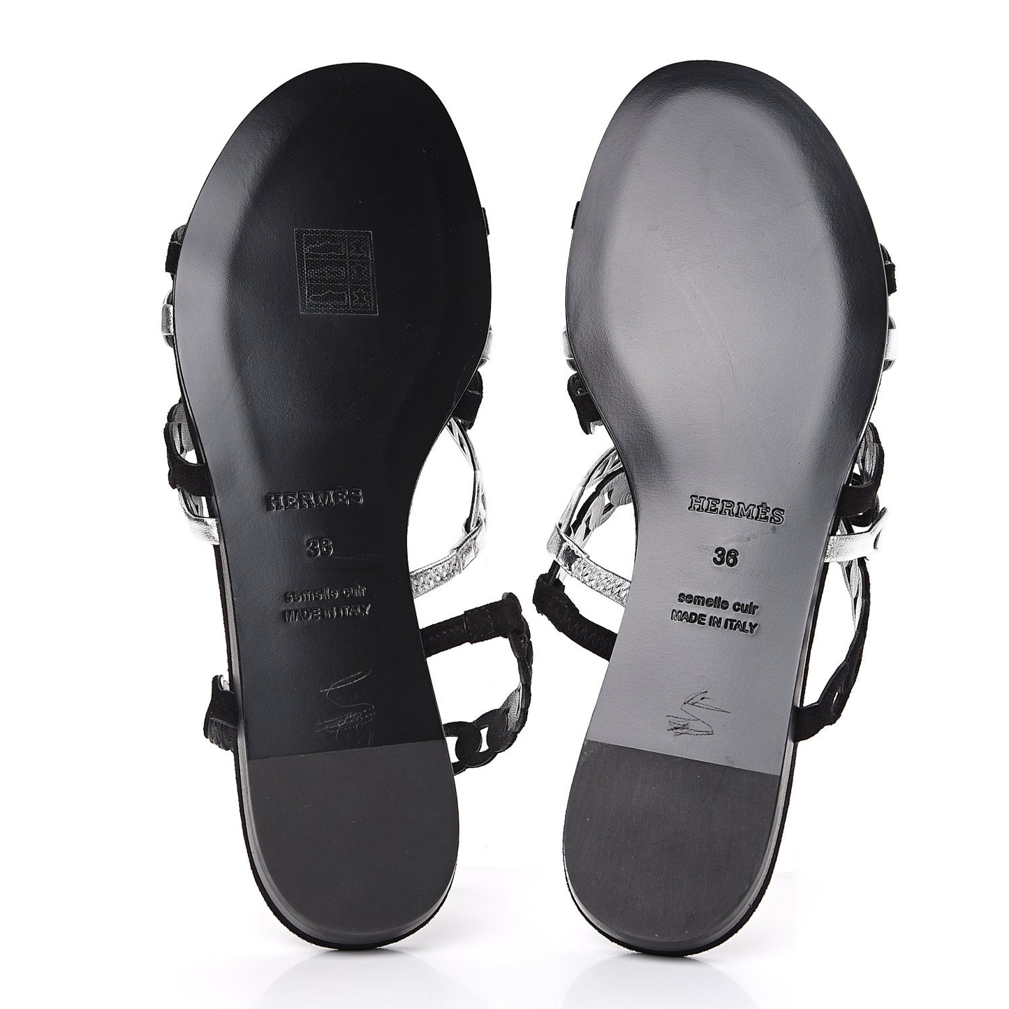 Metallic Nappa Suede Goatskin Nude Sandals 36 Argent Black