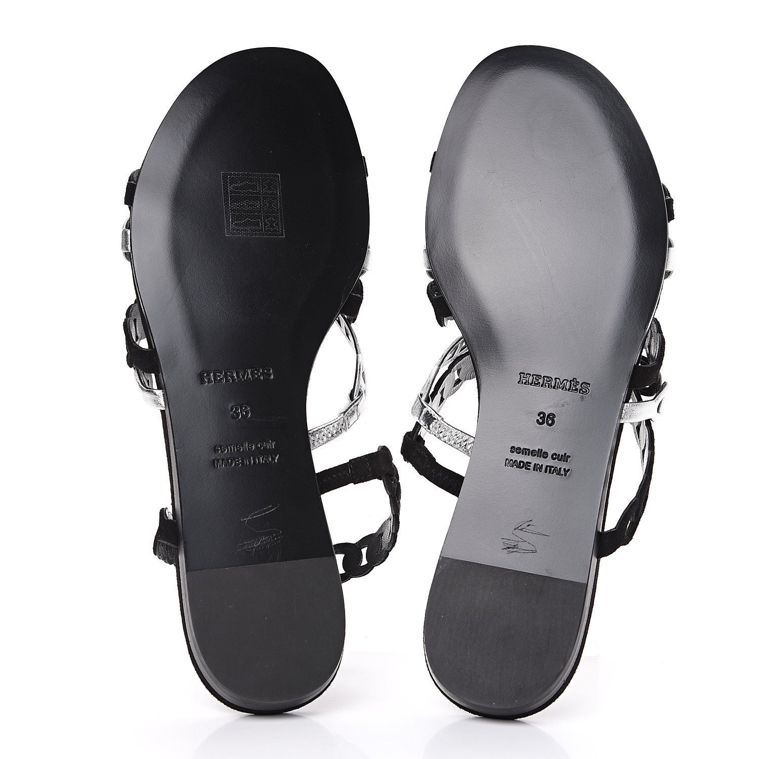 Hermes Metallic Nappa Suede Goatskin Nude Sandals 36 Argent Black 5 of 9