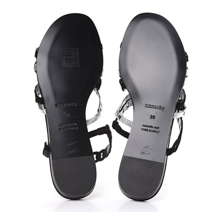 Hermes Metallic Nappa Suede Goatskin Nude Sandals 36 Argent Black 5 of 9